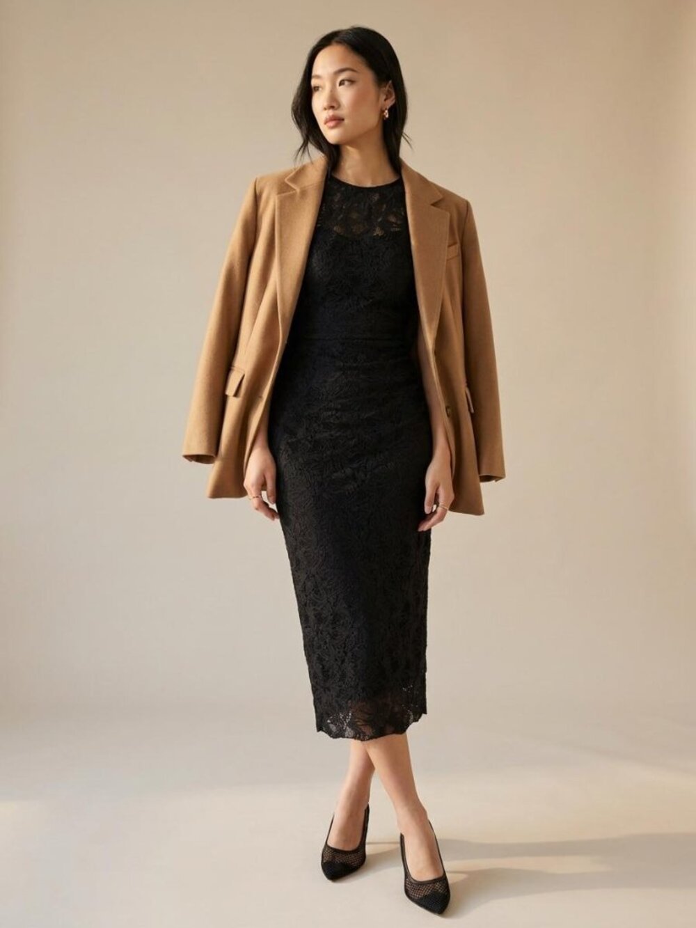 Zara Trafaluc Black Floral Lace Cap Sleeve Midi Dress Small